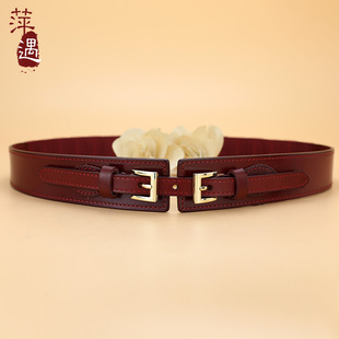 宽腰带女士真皮头层牛皮红色本命年装饰配裙子外套松紧腰封2026年