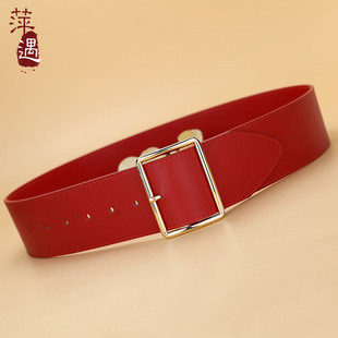 腰封女款真皮牛皮红色本命年2026马年宽腰带时尚装饰配裙大衣皮带