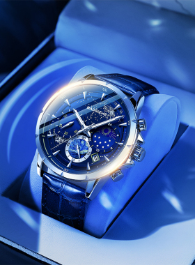 梵高星空手表男款正品机械日月星辰夜光防水瑞士男士高中学生石英