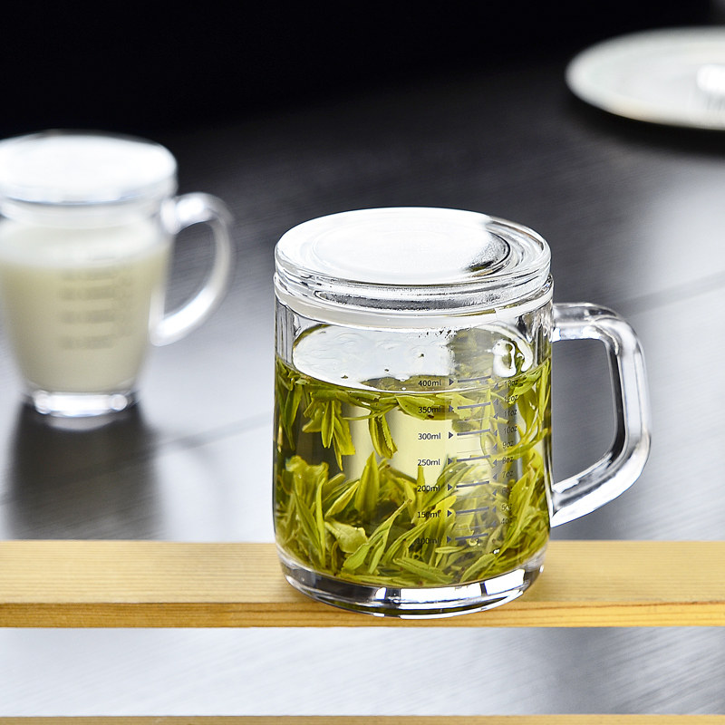 钢化玻璃杯子耐摔家用耐热泡茶大容量扎啤酒牛奶水早餐马克带刻度