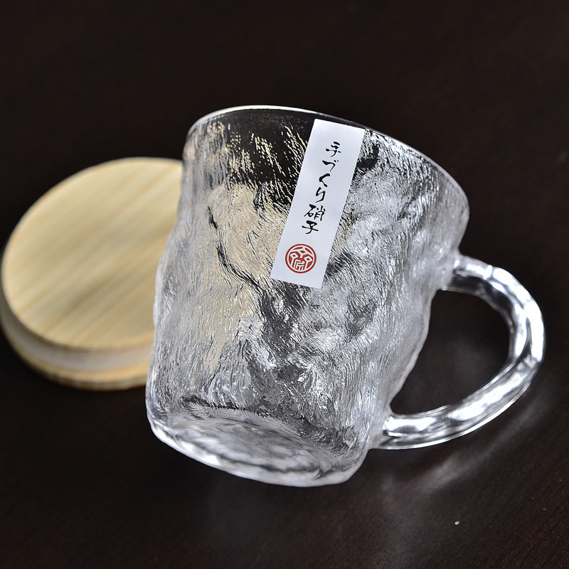 日式冰川玻璃水杯带把女生杯子家用ins风高颜值饮料啤酒杯便携盖