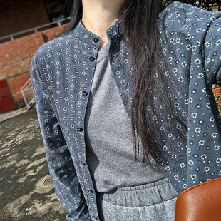 立领文艺灯芯绒衬衫 原创KOKKA纯棉中式 限量 苔花 画子行山水