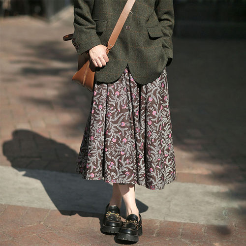 画子行山水《绽放》好质地日本KOKKA纯棉松紧大摆裙美丽夏费料#