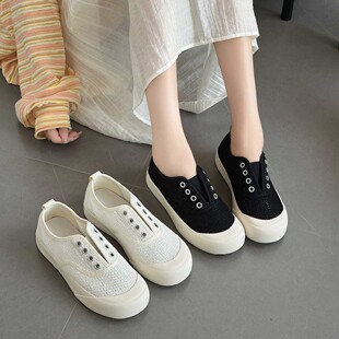 懒人单鞋 浅口单鞋 女孕妇薄款 千鸟格丑萌帆布鞋 系带 大头夏季 板鞋