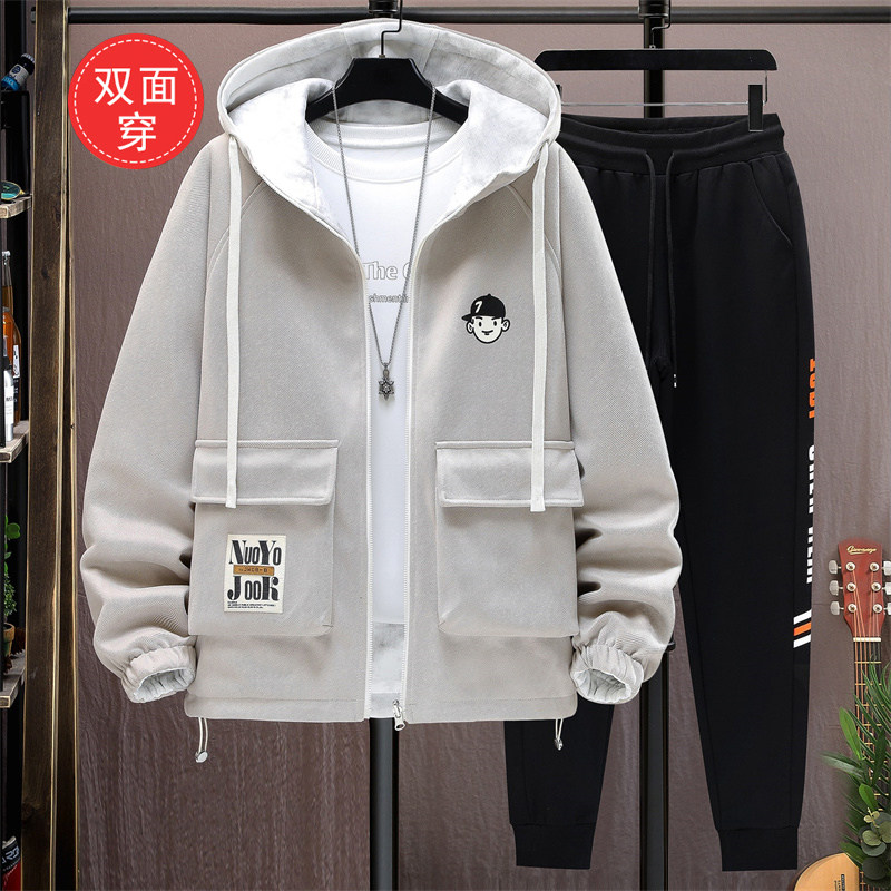 春季潮流两面穿外套男孩13初中学生14帅气15岁青少年大童夹克套装