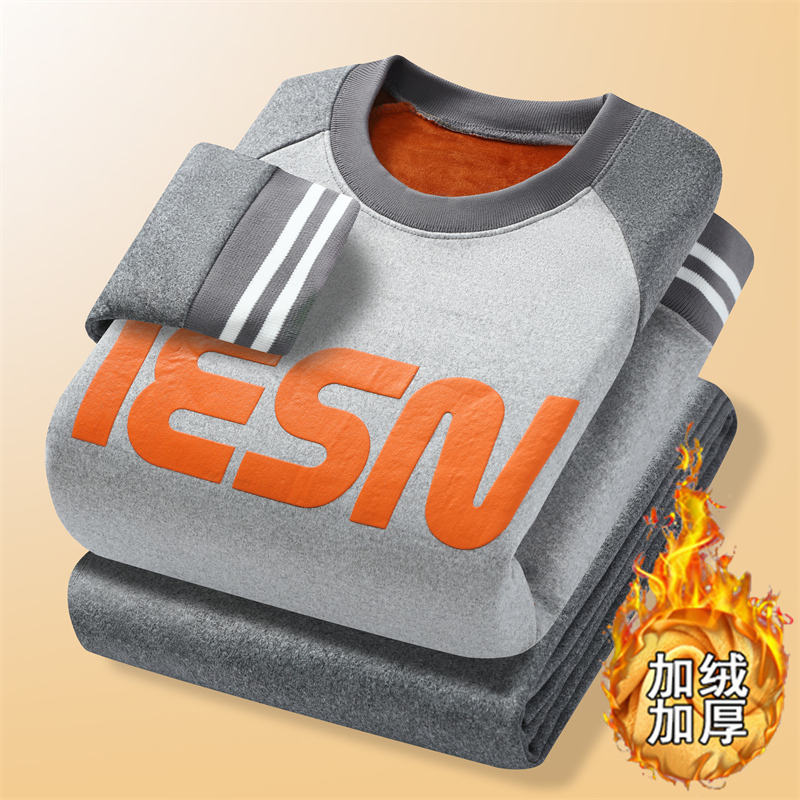 青少年大童加绒加厚保暖内衣套装