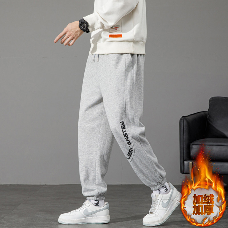 冬季纯棉加绒加厚休闲裤12岁男孩13初中学生14宽松15大童运动卫裤