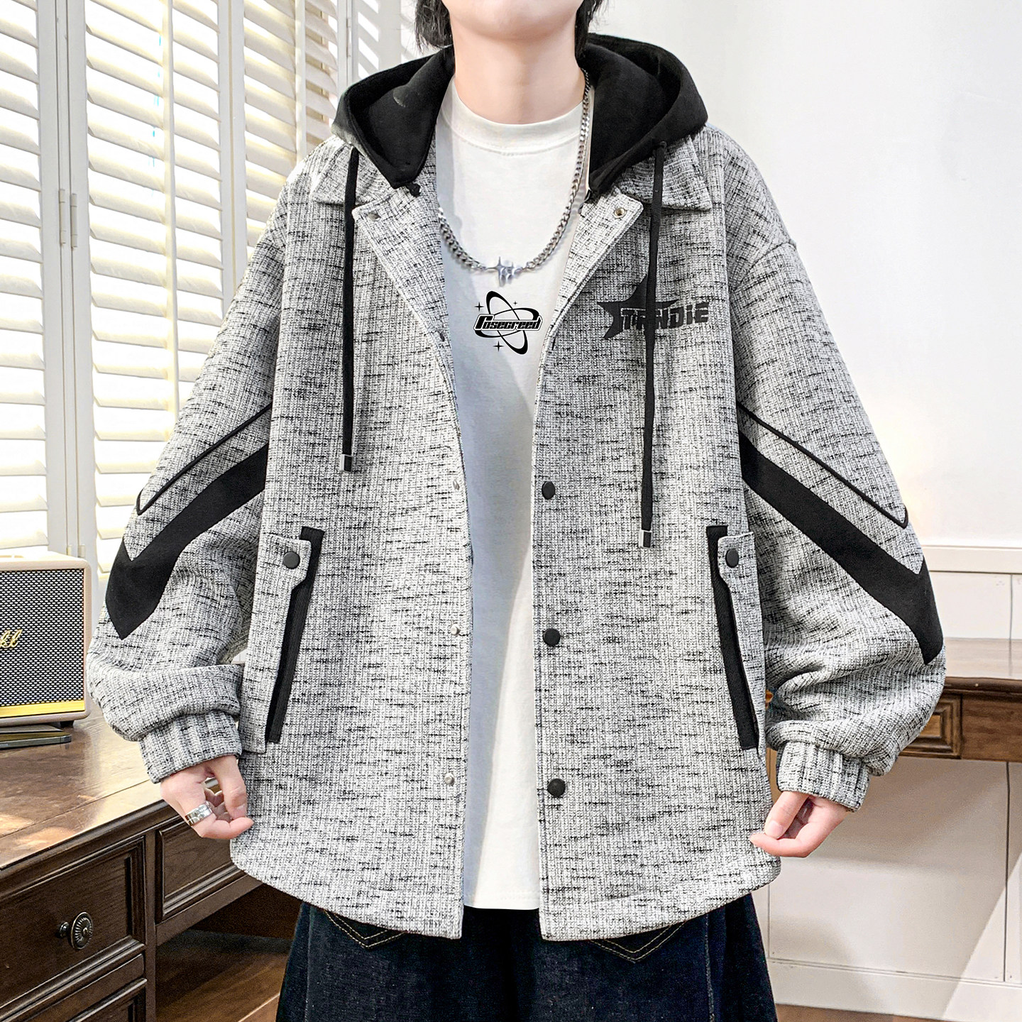 13青少年潮流宽松春装外套12岁初中学生15男孩14大童休闲连帽夹克