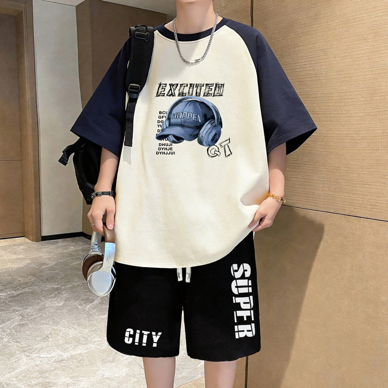 13初中学生14青少年夏季纯棉短袖T恤套装15岁男孩16透气运动体恤