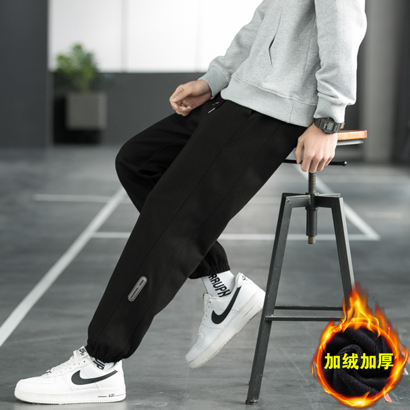 初中学生加绒纯棉卫裤15岁12休闲裤13青少年14大童冬季男孩运动裤