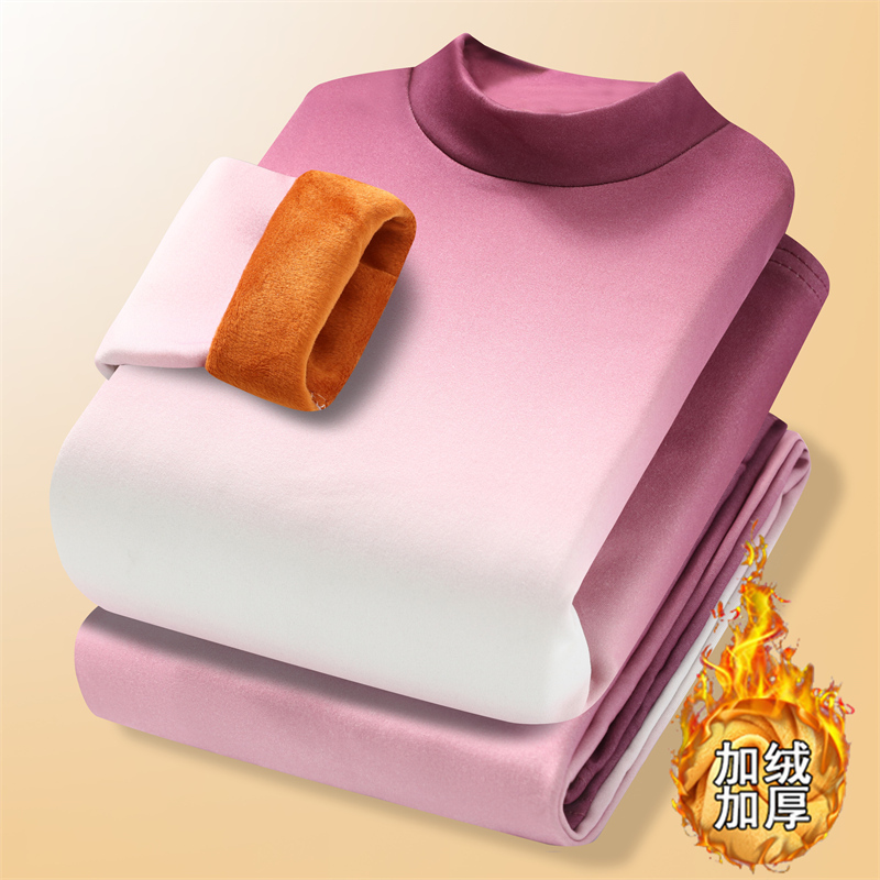 家居服大童加绒加厚保暖内衣套装