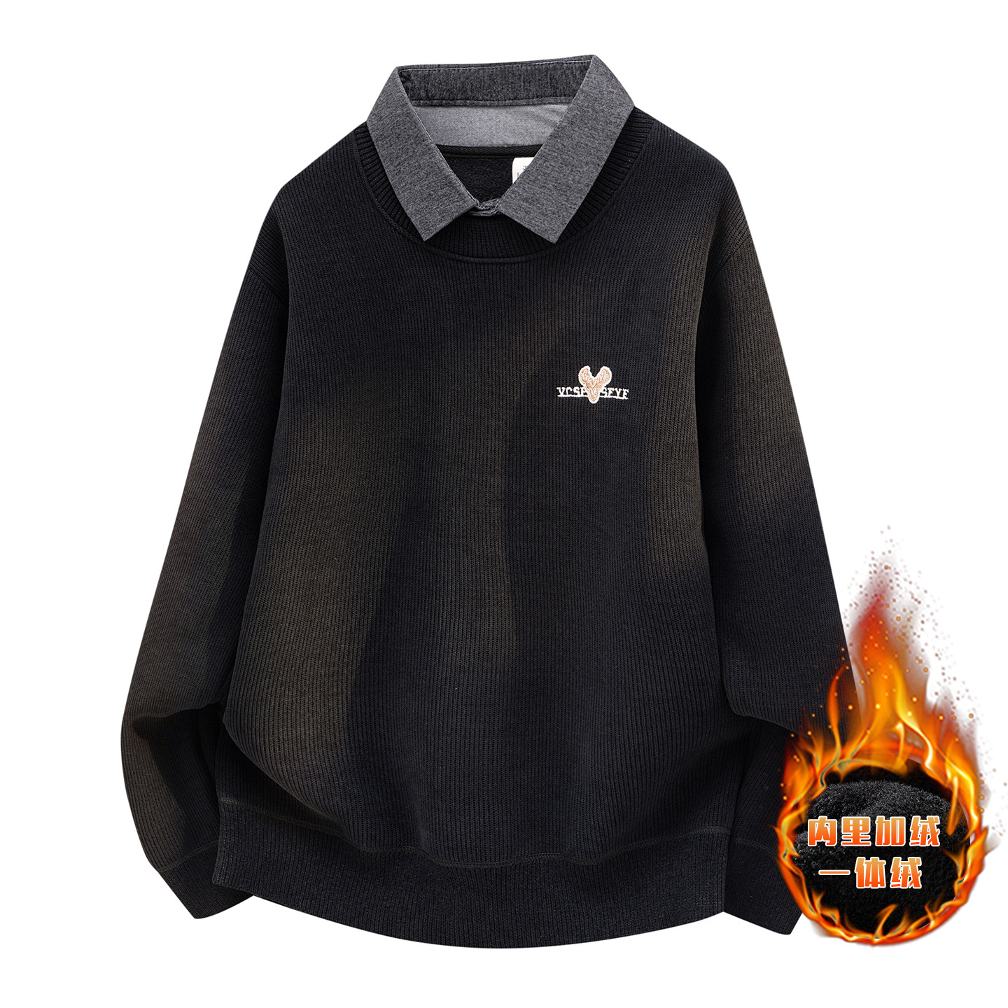 冬季衬衫领毛衣打底衫16大童12岁男孩学生14青少年加绒加厚针织衫