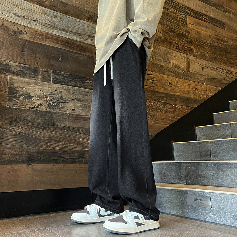 秋季13青少年宽松直筒牛仔裤男孩12岁中学生14大童15松紧腰休闲裤