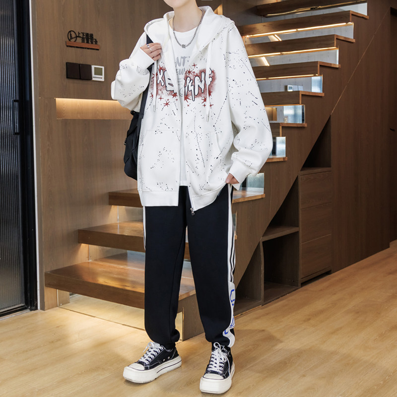 春秋季卫衣开衫外套男孩13初高中学生14潮流帅气15岁大童运动套装