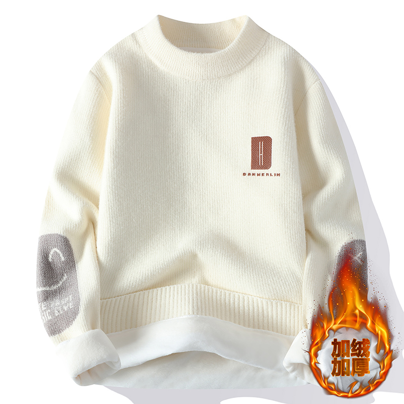 16青少年冬季加绒加厚毛衣男孩初中学生13岁大童14潮流宽松打底衫