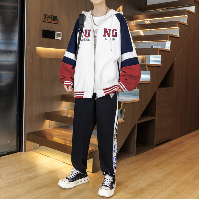 初中学生13春季棒球服外套男孩15岁青少年16大童运动卫衣开衫套装