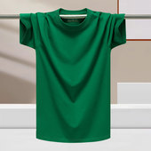 夏季 纯色宽松半袖 凉感莫代尔棉短袖 T恤男休闲绿色运动上衣加大码