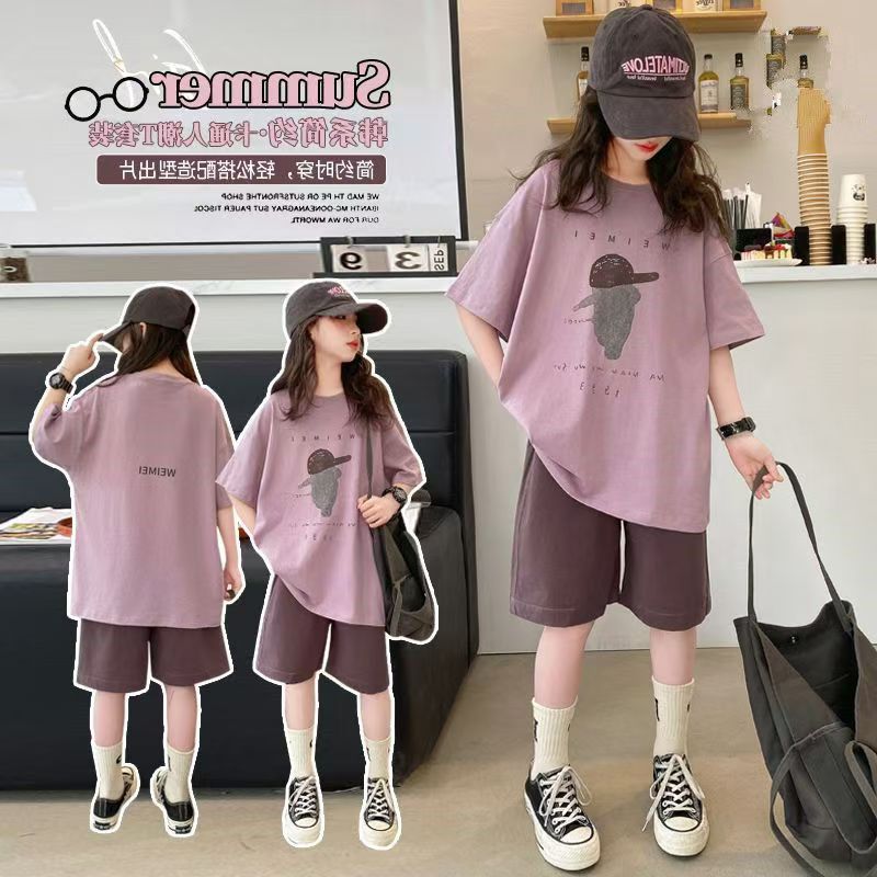 女童夏装2025新款儿童短袖套装时髦洋气夏季中大童运动服时尚女孩