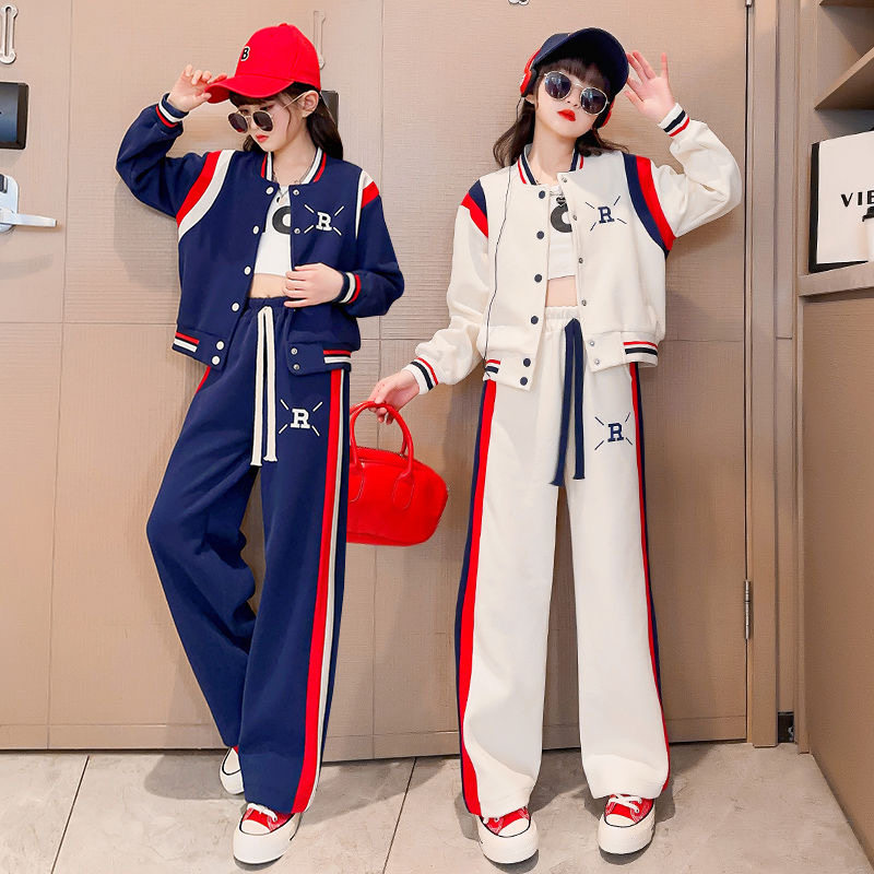女童春秋款外套网红女大童韩版洋气秋季棒球服儿童时髦运动套装女