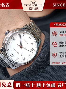 海鸥表男士经典简约商务休闲钢带夜光全自动机械手表男款男表6174
