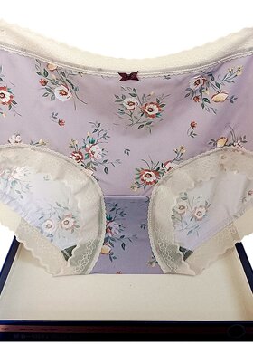 彩田花仙子当季内裤女冰丝蕾丝边速干印花高腰甜美21556抗菌锦纶