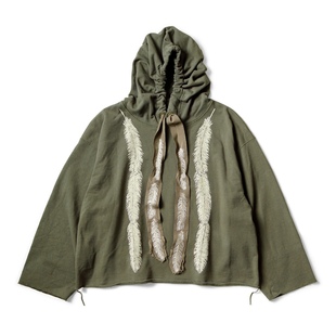 24AW KAPITAL 平田和宏 日系休闲羽毛印花刺绣宽松套头连帽卫衣