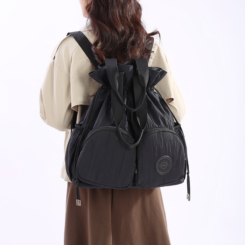 新款大容量抽绳双肩单肩两用包