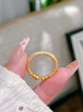 足银999.9描金樱花葫芦开口戒指