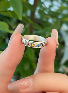 龙年礼物吉象指环景泰蓝足银999