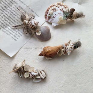 神秘海洋头饰天然贝壳发夹扇贝海螺发饰海洋风夹子注胶永生花头花