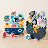 儿童益智创意海洋动物平衡叠叠乐桌面互动积木堆叠木质叠叠高玩具