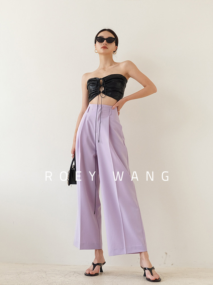 ROEY WANGJ口料高腰阔腿裤宽松直筒春夏新款薄款垂感高级感西装裤