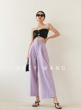 ROEY WANGJ口料高腰阔腿裤宽松直筒春夏新款薄款垂感高级感西装裤