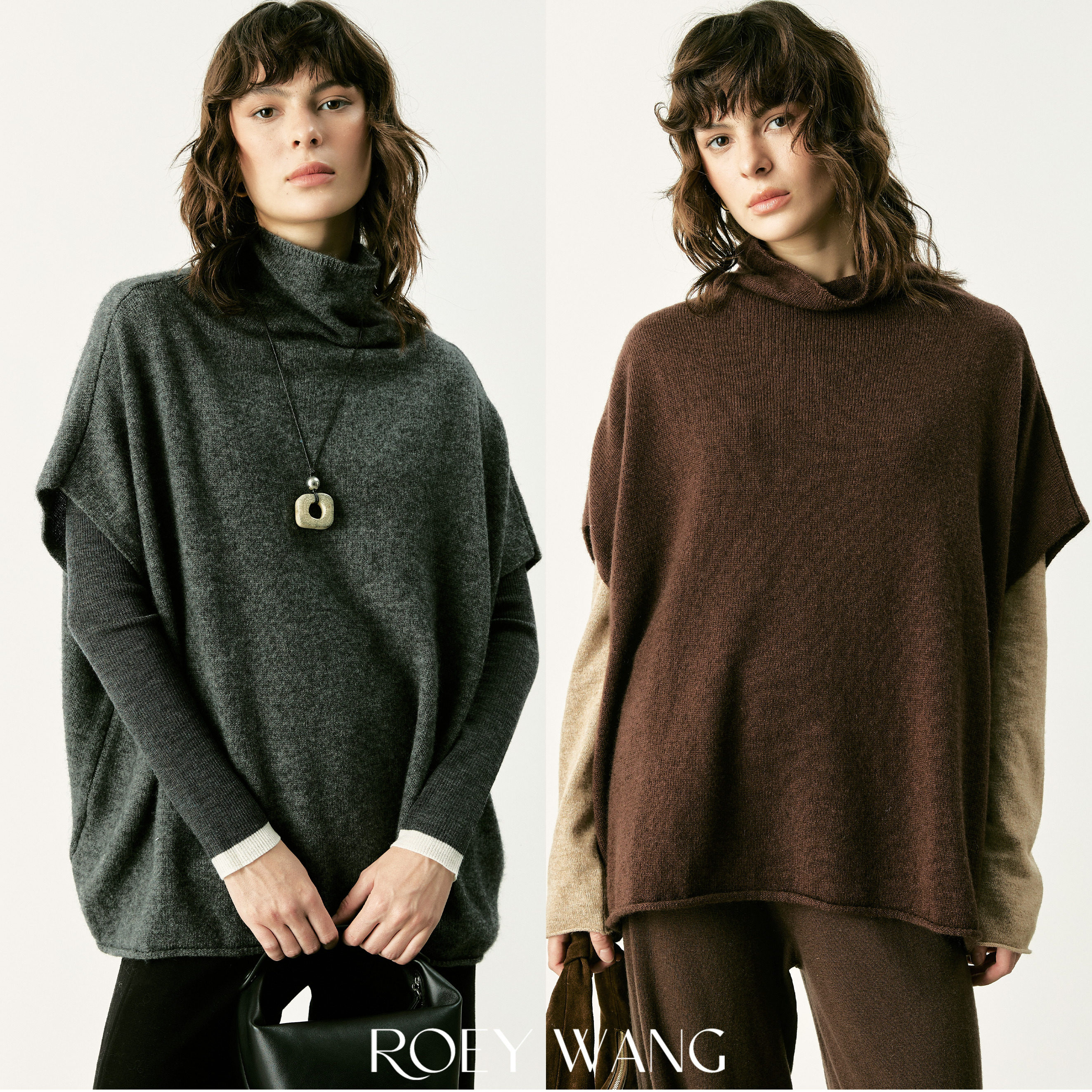 ROEYWANG极简风堆堆领斗篷式针织马甲背心女宽松显瘦百搭叠穿毛衣,女装/女士精品,毛针织衫,淘宝优惠券,粉丝福利购,淘宝优惠卷