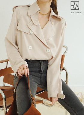 ROEY WANG法式风衣款双排扣翻领多穿式春秋长袖衬衫