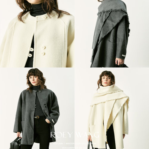 ROEYWANG极简风披肩式毛呢外套