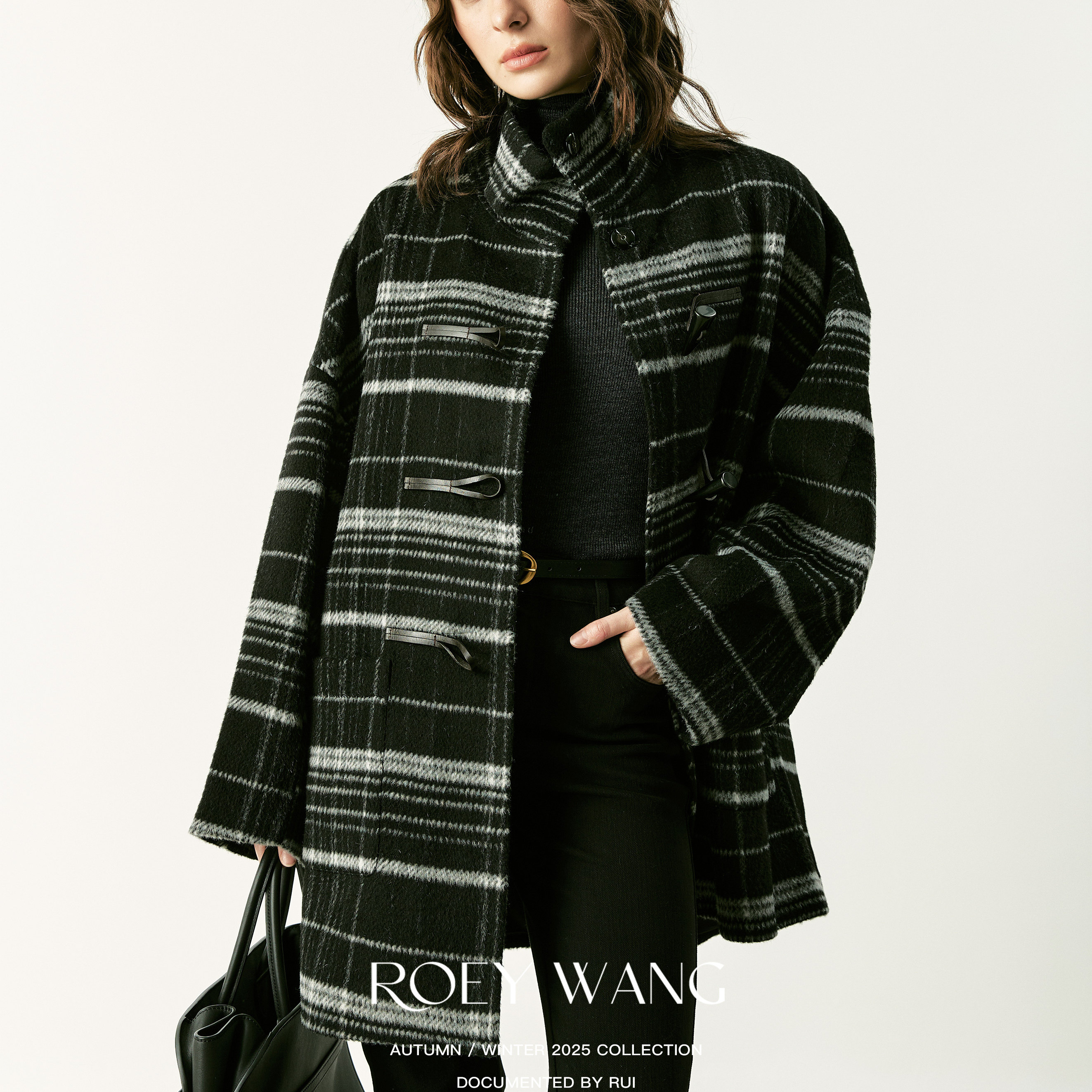 ROEYWANG条纹百搭休闲毛呢外套
