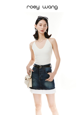 ROEY WANG 可调节辣妹纯欲纯棉舒适感V领修身弹力挂脖吊带