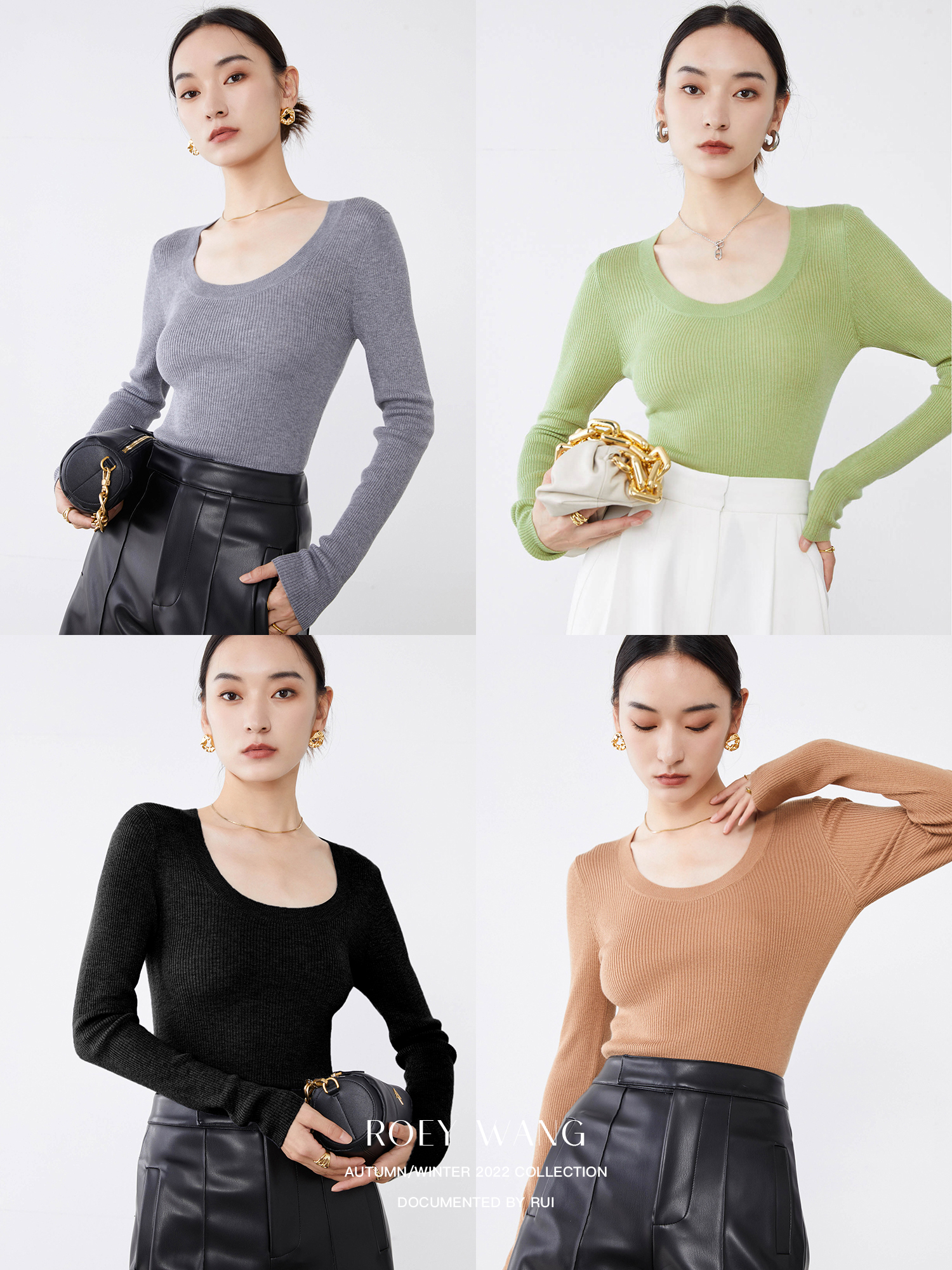 ROEYWANG针织套头U领打底衫上衣