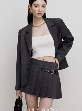 ROEYWANG prefall高级羊毛廓形感半身百褶短裙单排扣西装外套套装