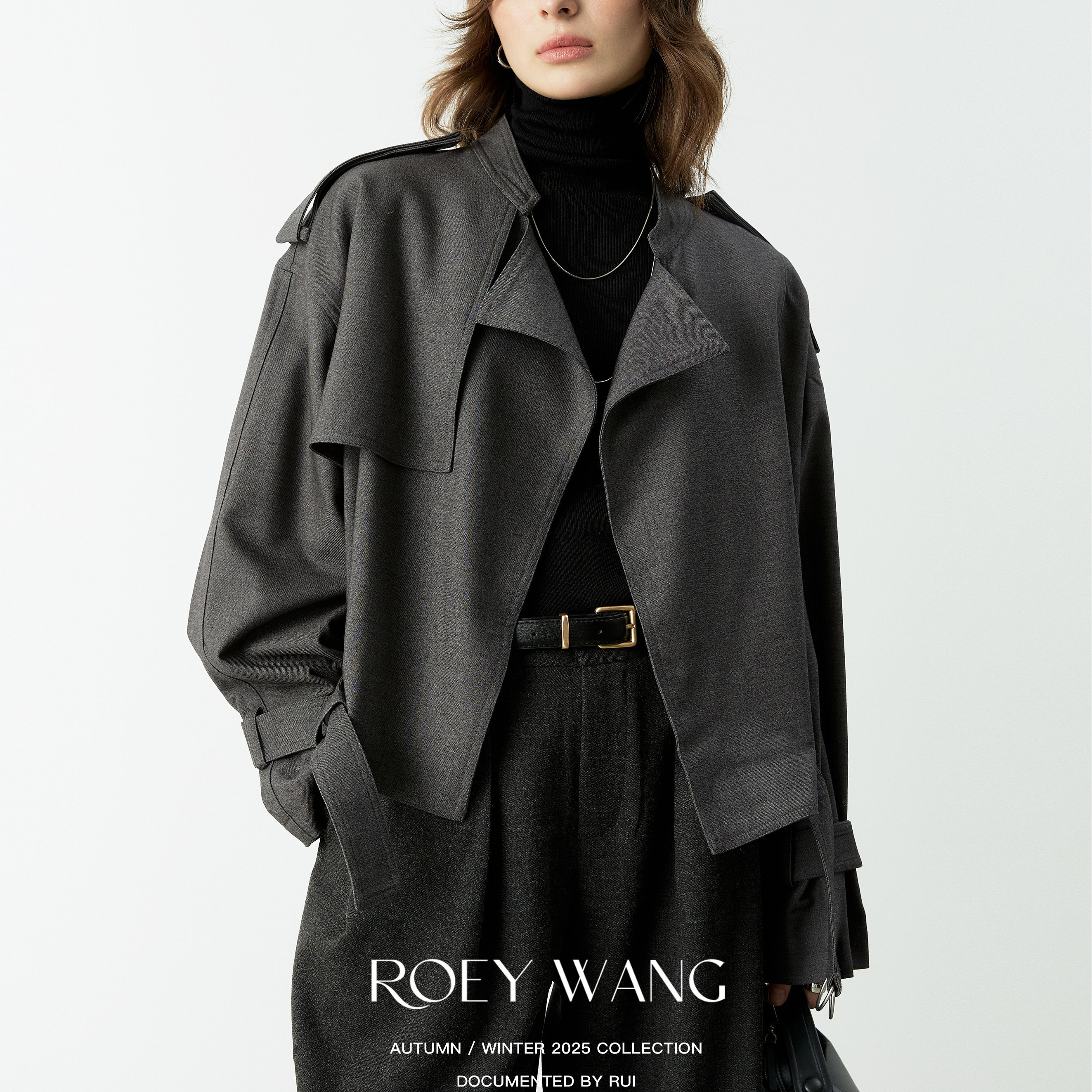 ROEYWANG 复古英伦风短款风衣外套女高级感宽松显瘦休闲夹克上衣