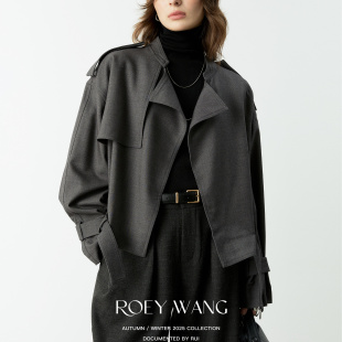 ROEYWANG 复古英伦风短款风衣外套女高级感宽松显瘦休闲夹克上衣