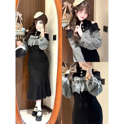 法式富家千金高级感黑色连衣裙子女秋冬2025新款修身收腰包臀长裙