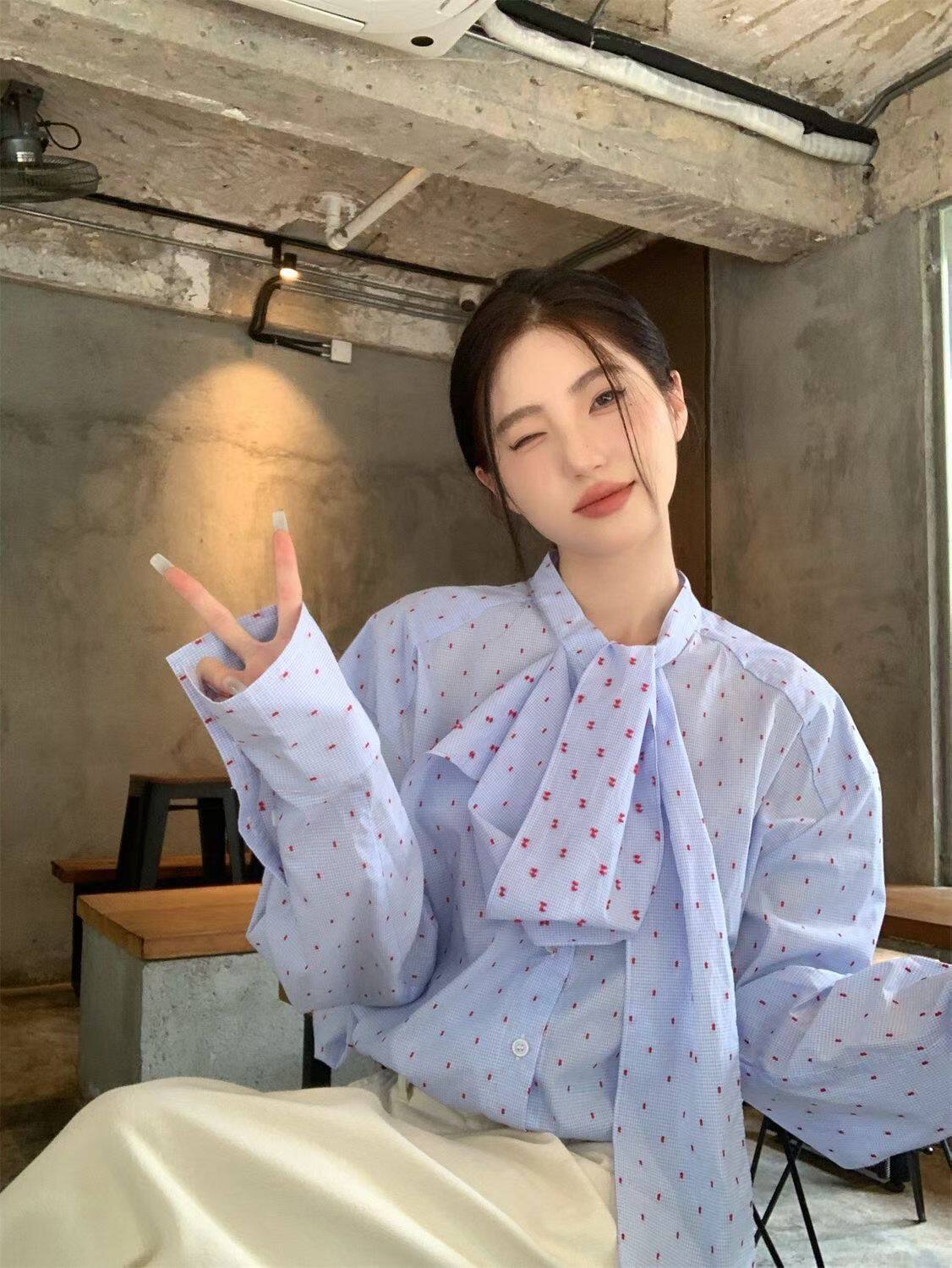 设计感法式白色波点衬衫上衣女2衬衫