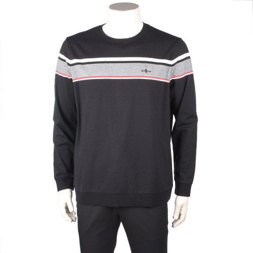 比音勒芬秋冬圆领条纹绣标长袖T