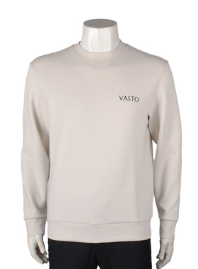 VASTO/华斯度专柜正品极简风圆领长袖T恤男休闲百搭套头卫衣米色