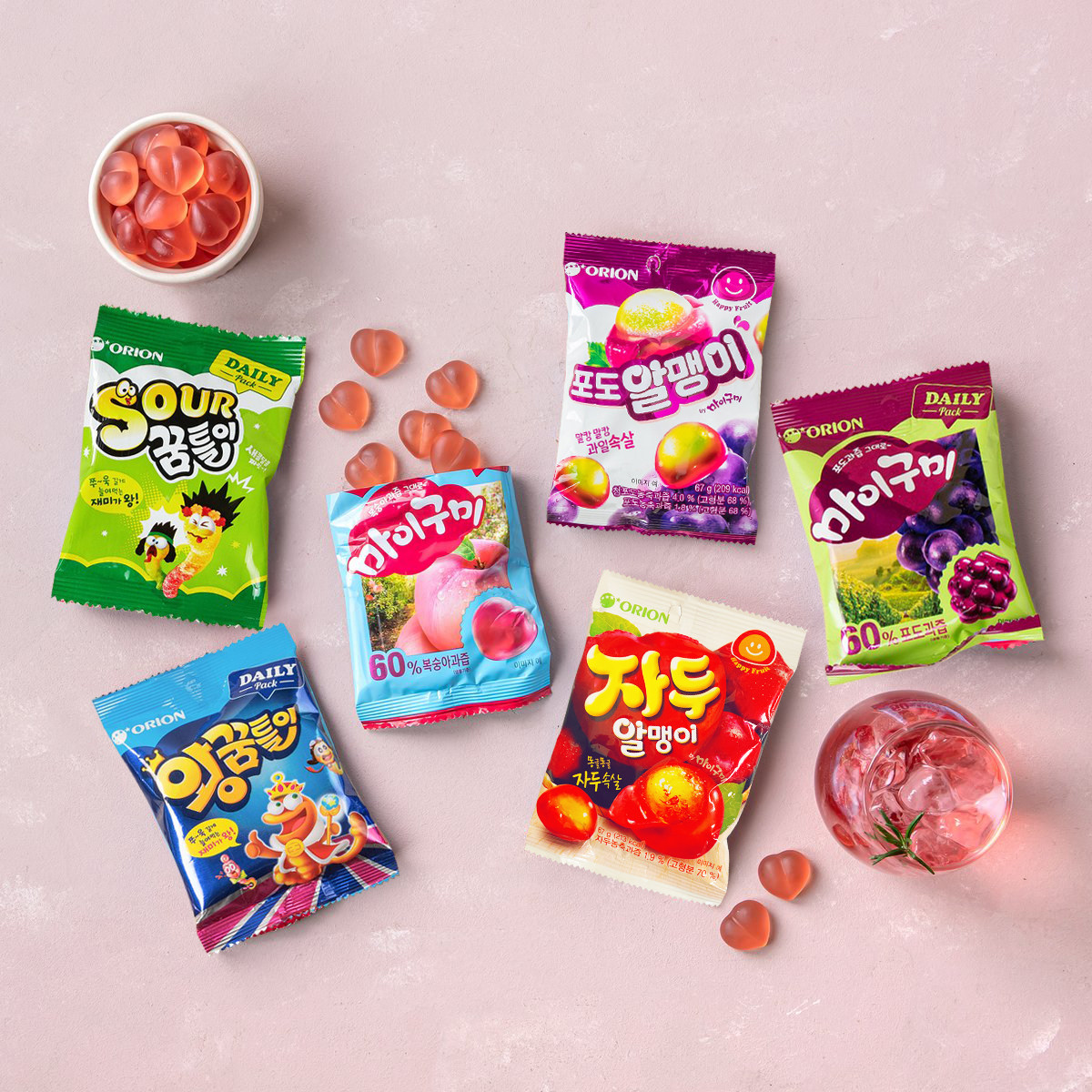 5袋包邮 心型果软糖 韩国好丽友水果糖紫葡萄桃子糖 进口零食袋装