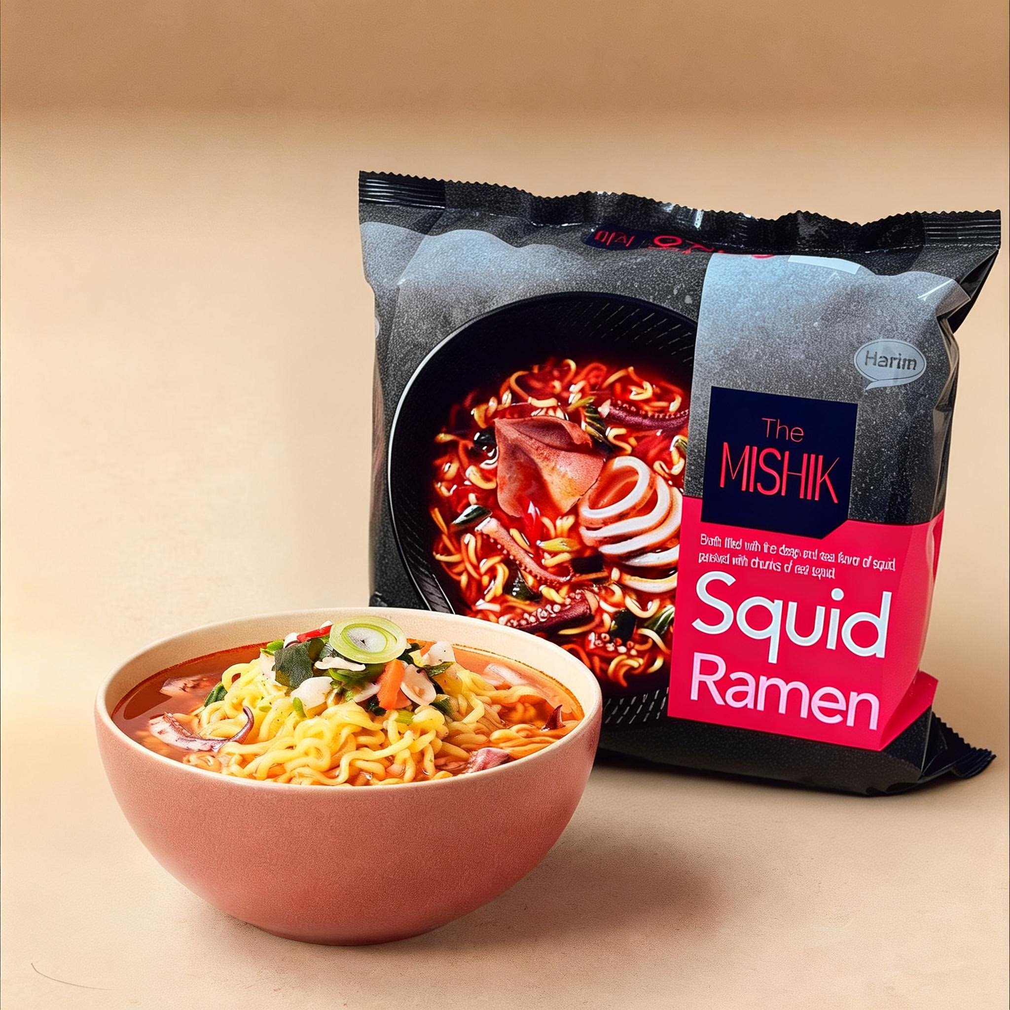 鱿鱼泡面韩国美食匠人HARIM拉面鱿鱼面香辣方便面江原道韩式 包邮