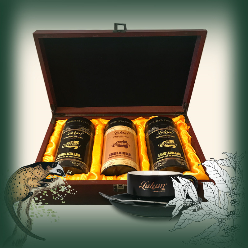 猫屎咖啡豆印尼原装进口麝香猫咖啡豆粉 3X100克礼盒送人高端大气