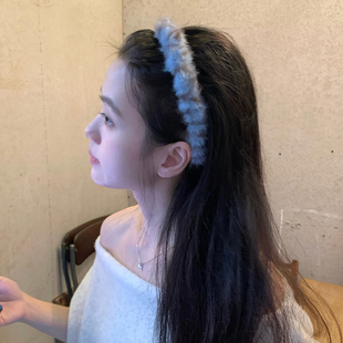 布鲁蓝咖！毛绒绒豹纹带齿发箍波浪头箍秋冬仿皮草发卡外戴时尚女